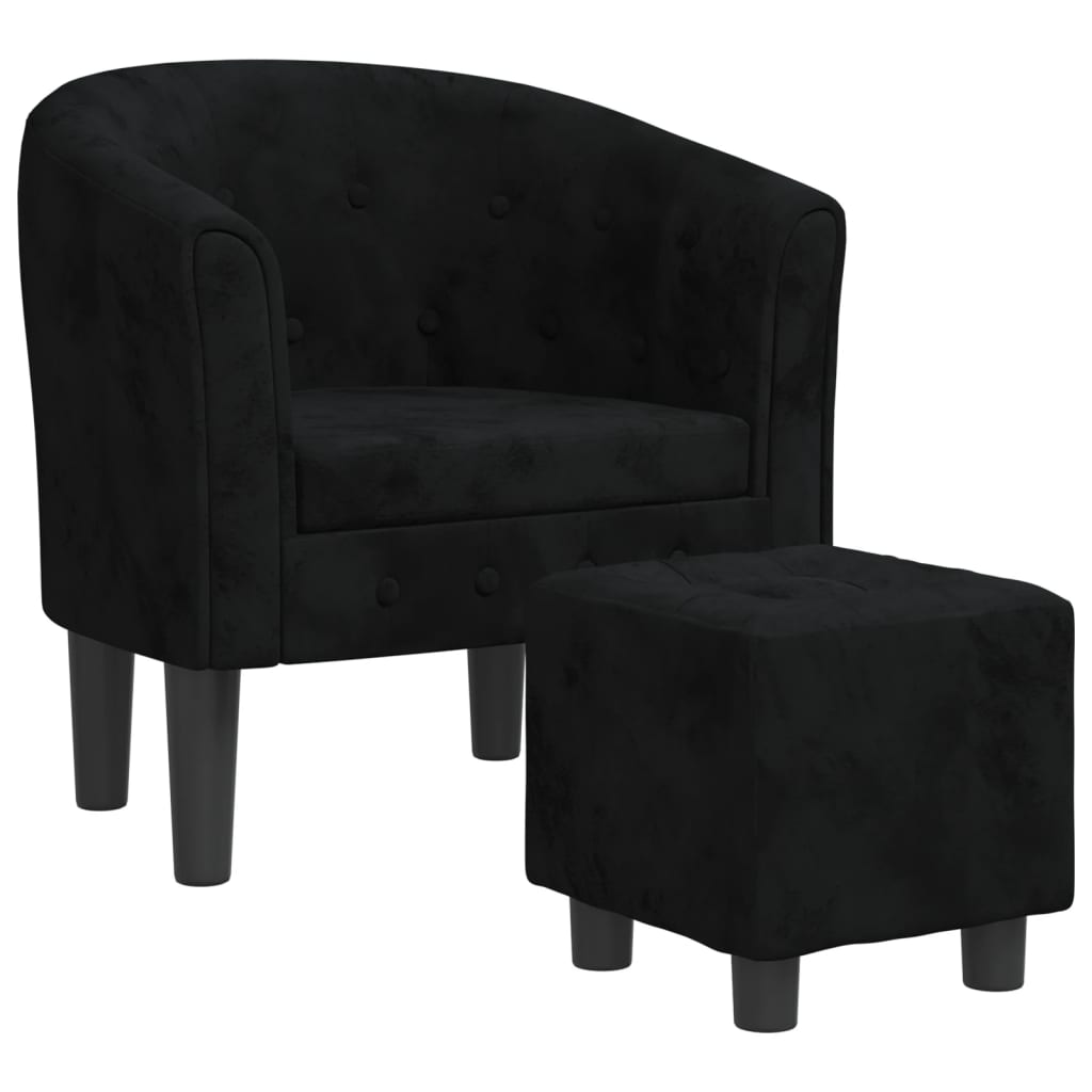 Fauteuil club avec repose-pieds velours noir