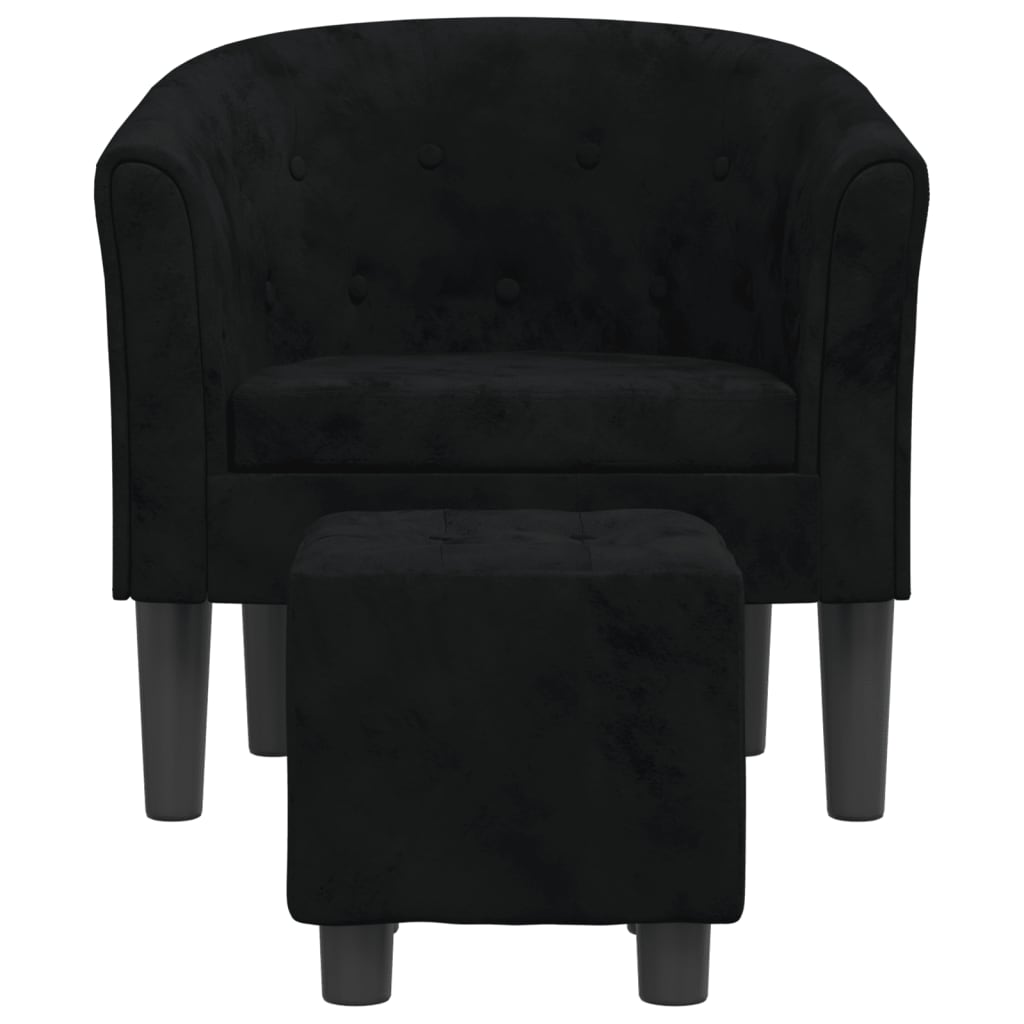 Fauteuil club avec repose-pieds velours noir