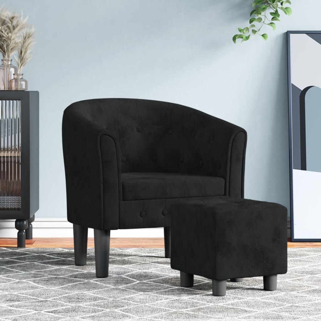 Fauteuil club avec repose-pieds velours noir