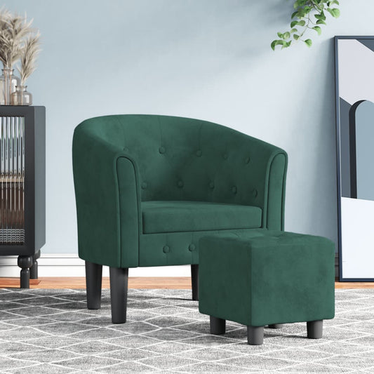 Fauteuil club avec repose-pieds velours vert foncé