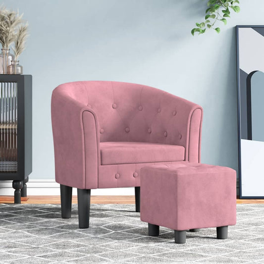 Fauteuil club avec repose-pieds velours rose