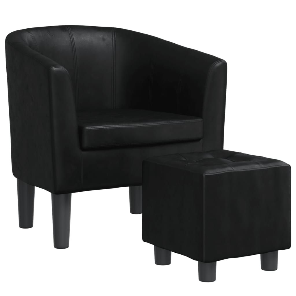 Fauteuil club avec repose-pieds simili cuir noir