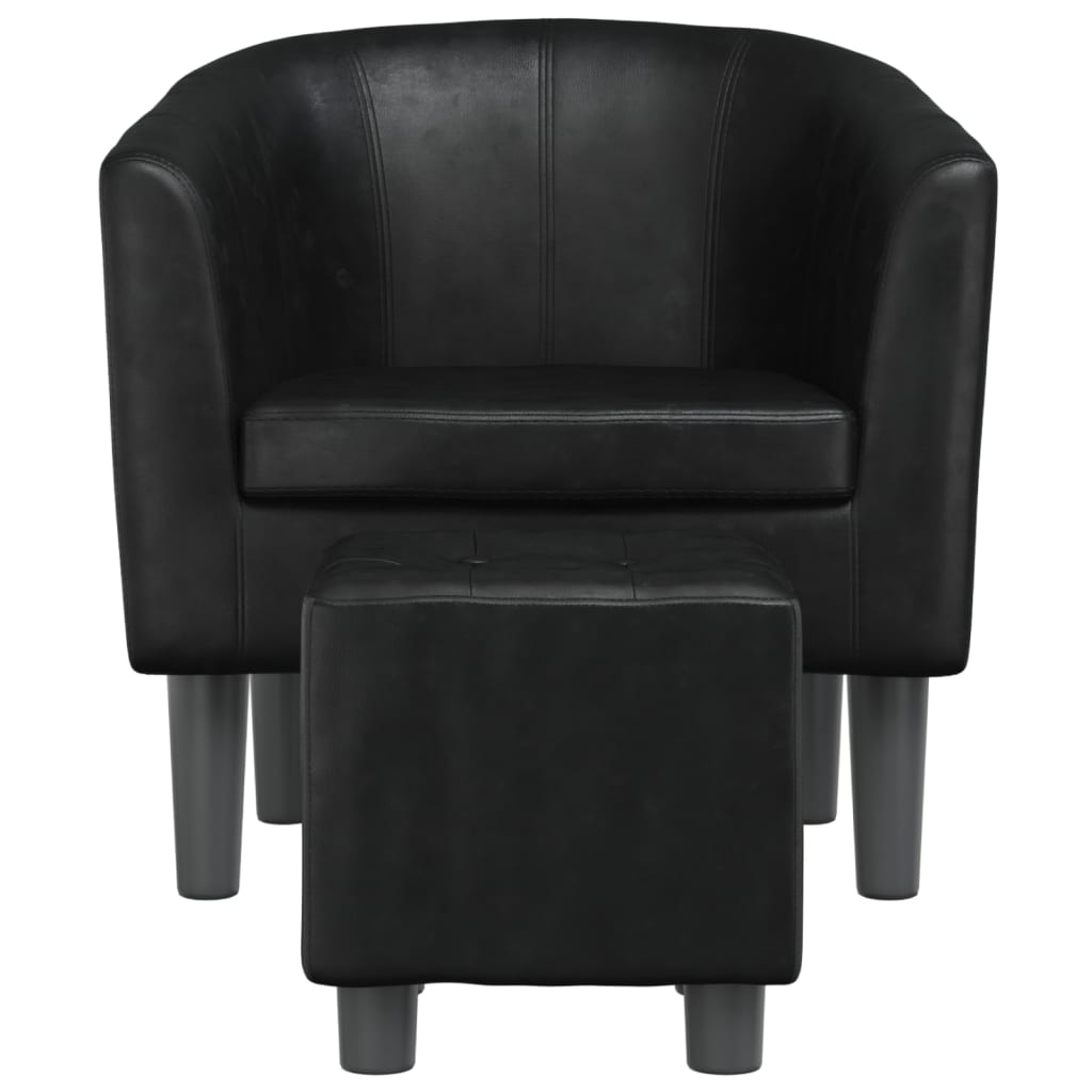 Fauteuil club avec repose-pieds simili cuir noir