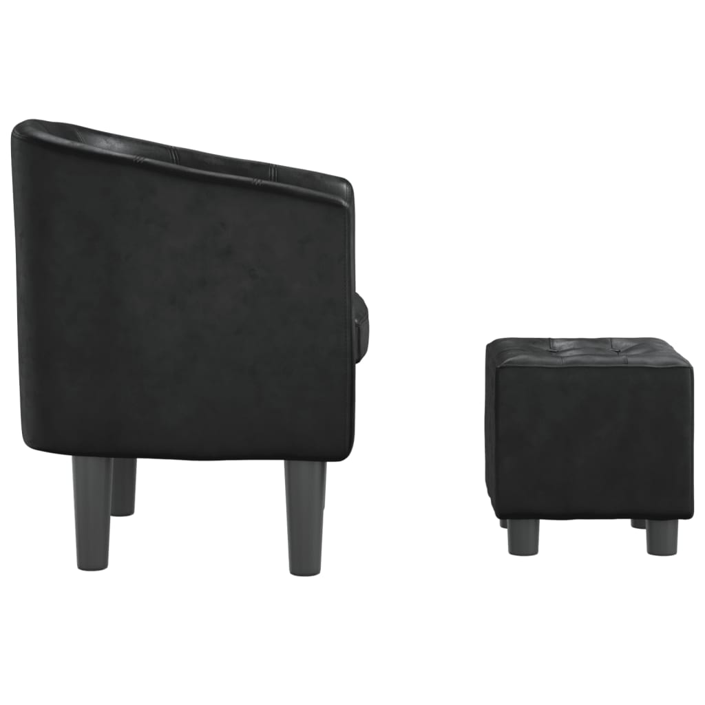 Fauteuil club avec repose-pieds simili cuir noir