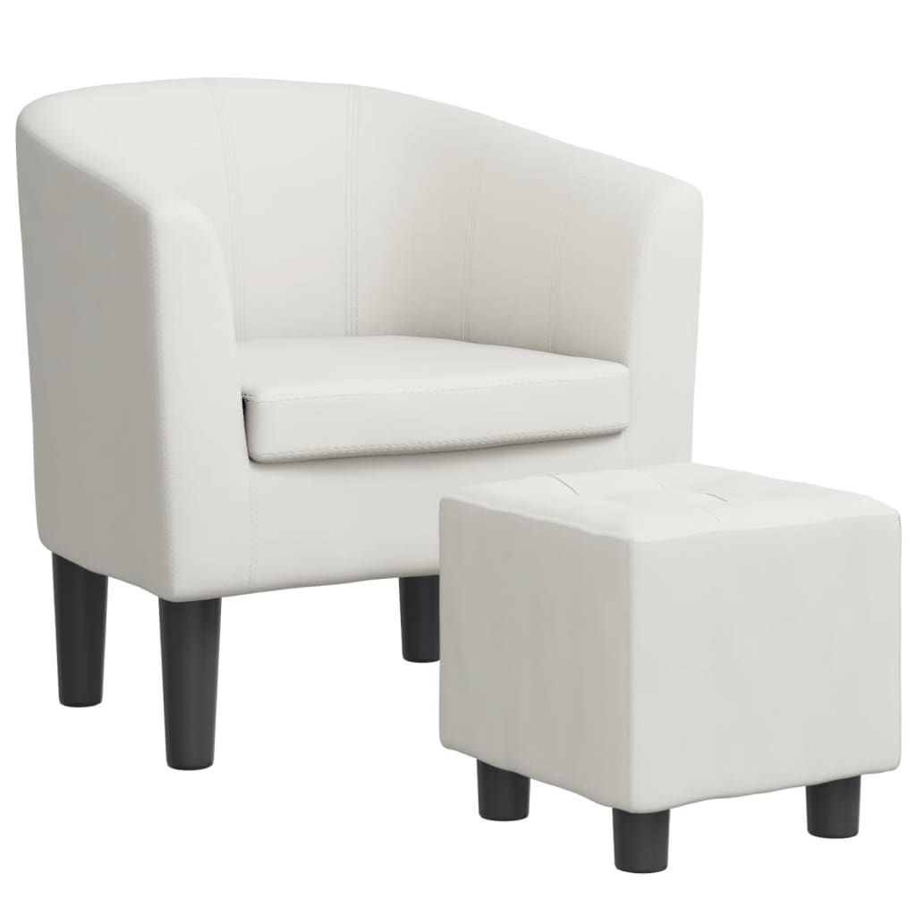 Fauteuil club avec repose-pieds simili cuir blanc