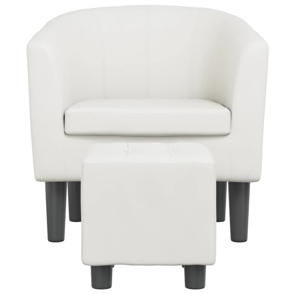 Fauteuil club avec repose-pieds simili cuir blanc