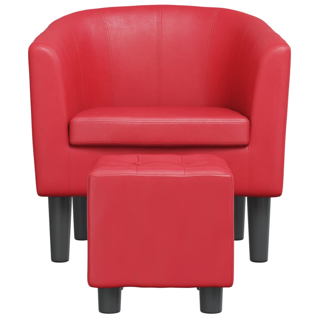 Fauteuil club avec repose-pieds en simili cuir rouge