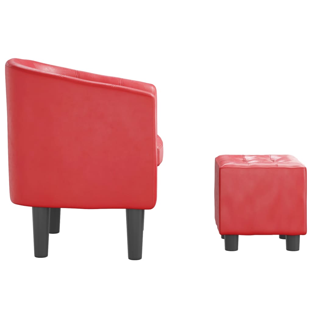 Fauteuil club avec repose-pieds en simili cuir rouge