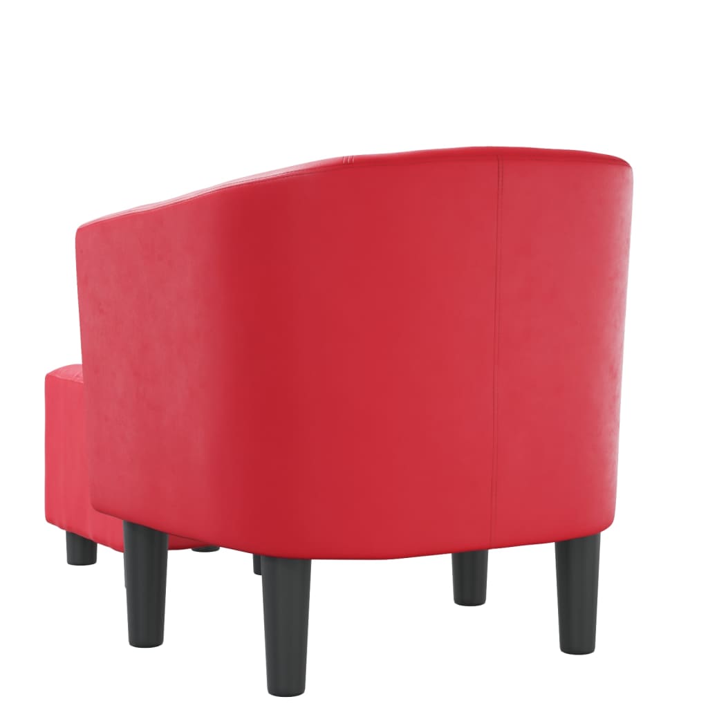 Fauteuil club avec repose-pieds en simili cuir rouge