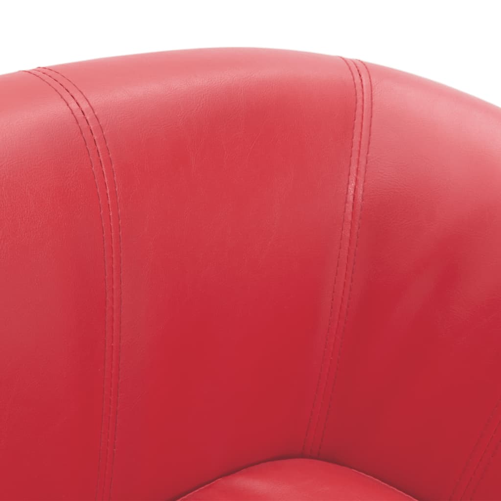 Fauteuil club avec repose-pieds en simili cuir rouge