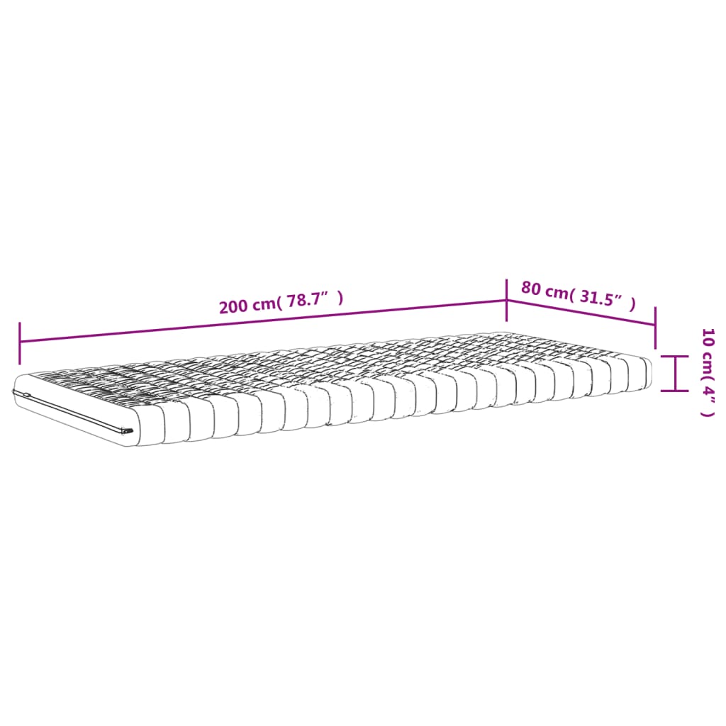 Matelas mousse blanc 80x200 cm 7 zones dureté 20 ILD