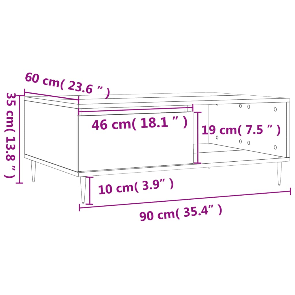 Table basse blanche 90x60x35 cm en bois