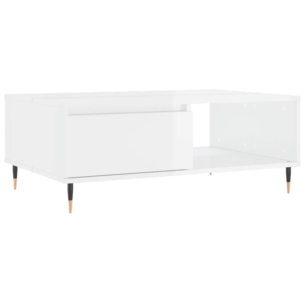 Table basse blanc brillant 90x60x35 cm en bois