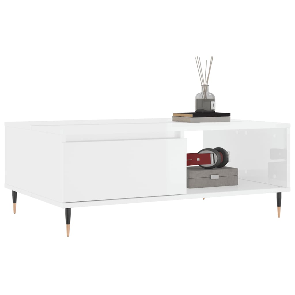 Table basse blanc brillant 90x60x35 cm en bois