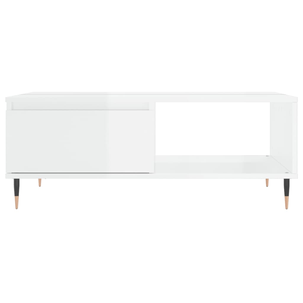 Table basse blanc brillant 90x60x35 cm en bois