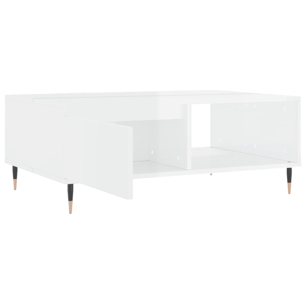 Table basse blanc brillant 90x60x35 cm en bois