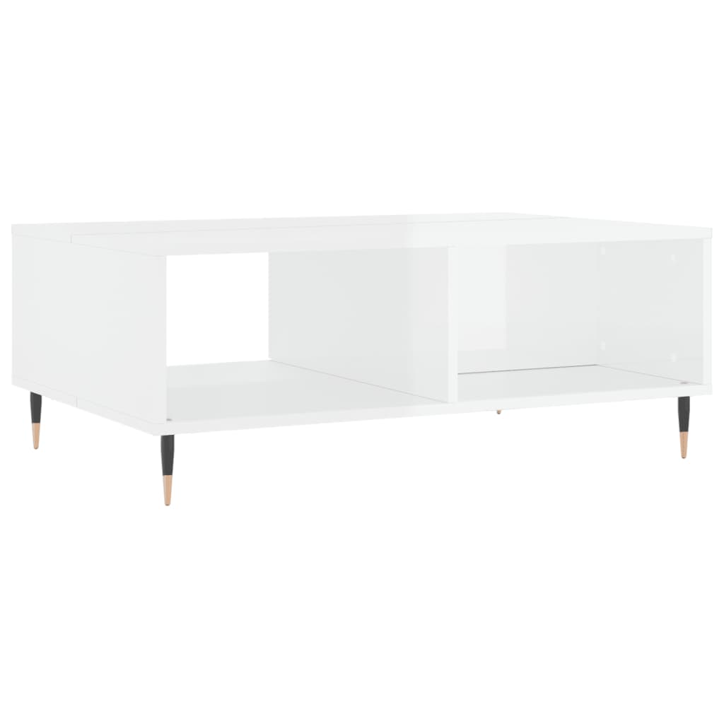 Table basse blanc brillant 90x60x35 cm en bois
