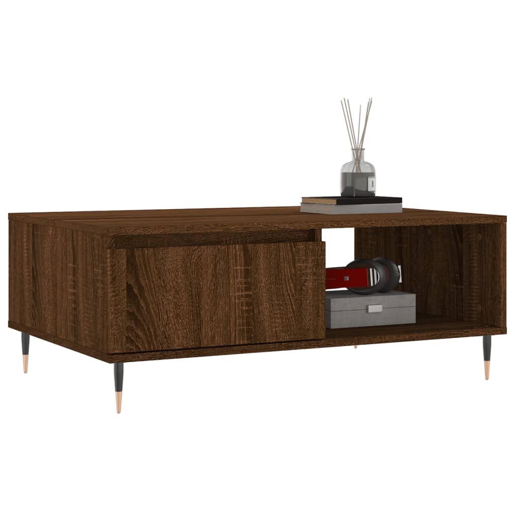 Table basse aspect chêne marron 90x60x35 cm en bois