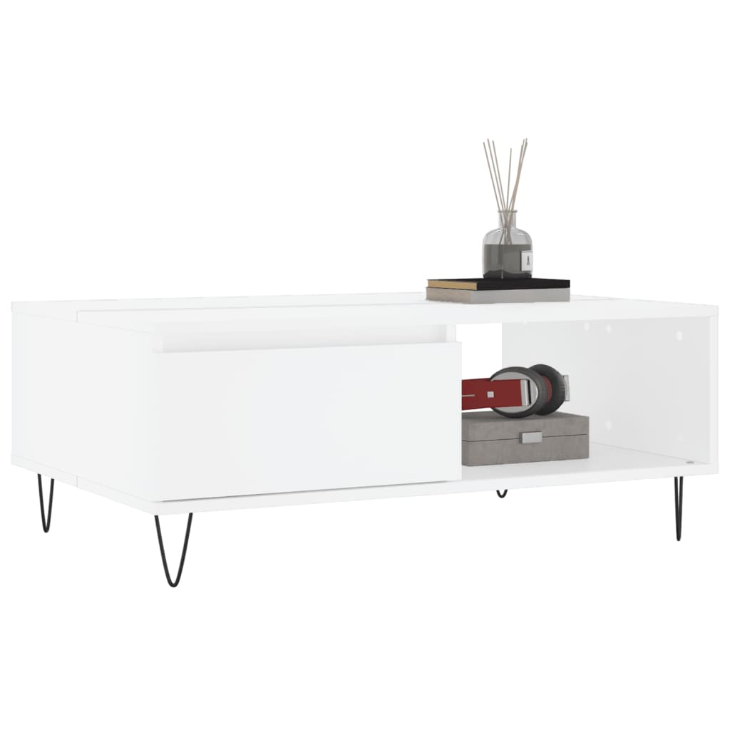 Table basse blanche 90x60x35 cm en bois