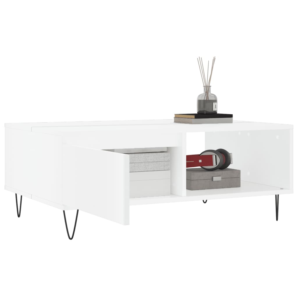 Table basse blanche 90x60x35 cm en bois