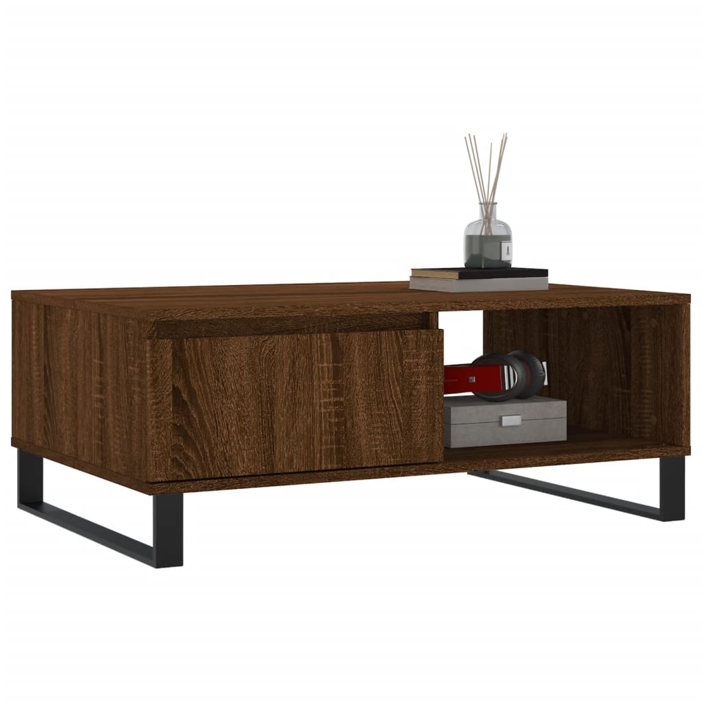 Table basse aspect chêne marron 90x60x35 cm en bois
