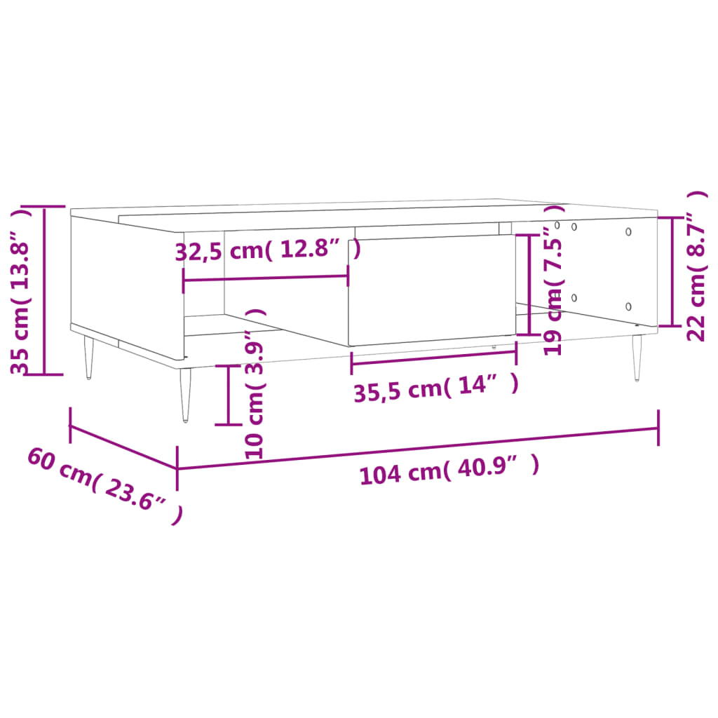 Table basse blanche 104x60x35 cm en bois