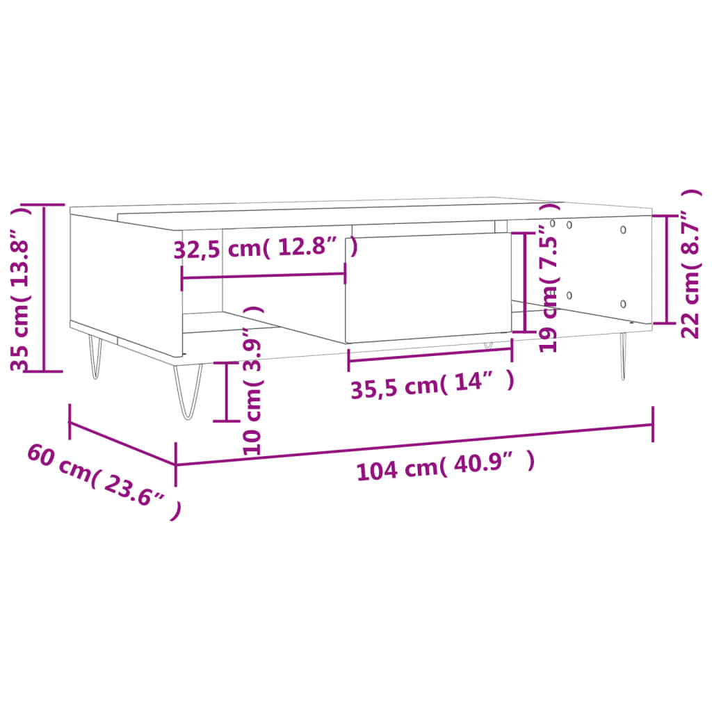 Table basse blanche 104x60x35 cm en bois