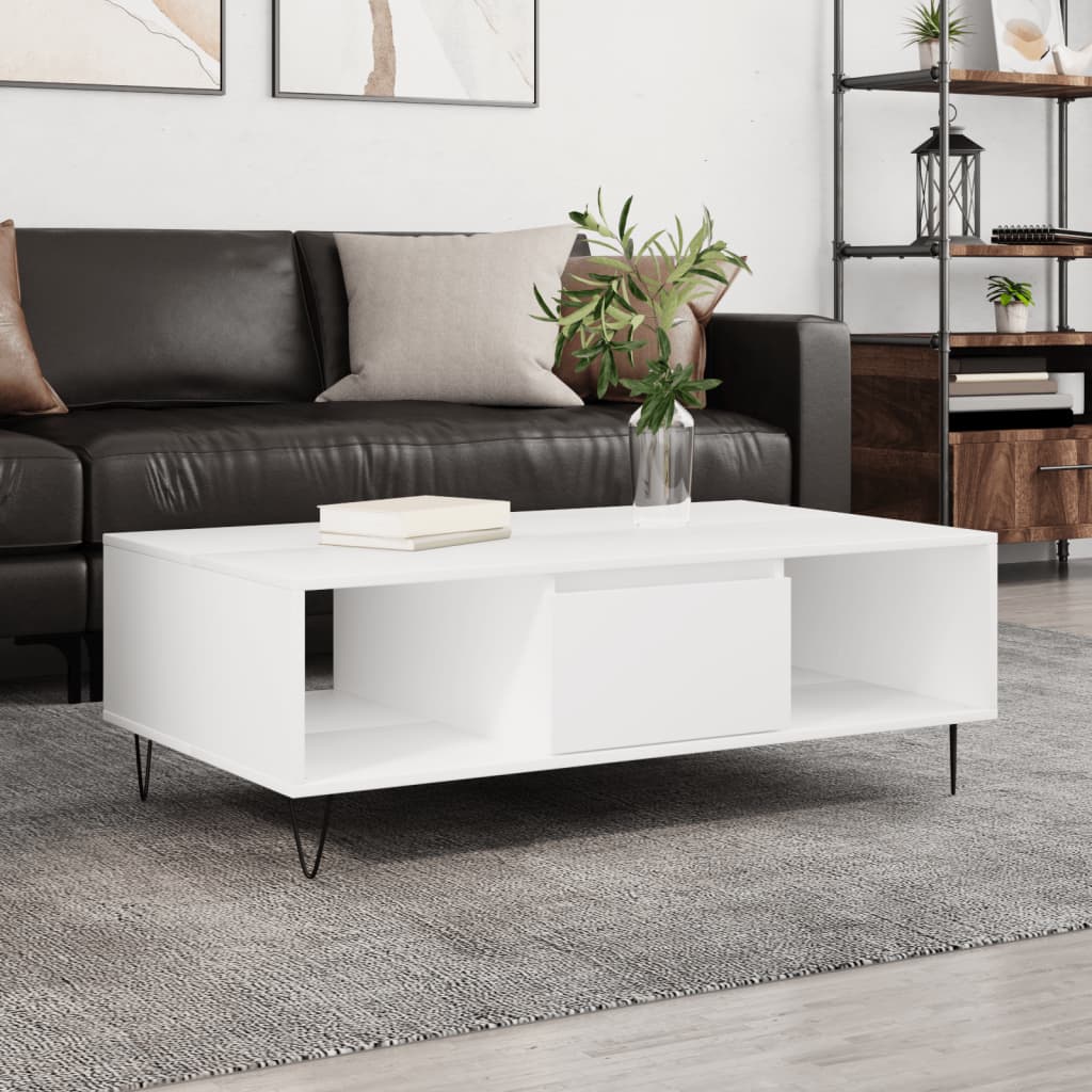 Table basse blanche 104x60x35 cm en bois