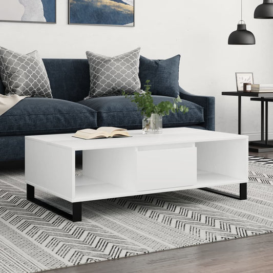 Table basse blanche 104x60x35 cm en bois