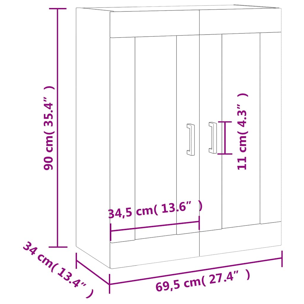 Wandschrank Grau Sonoma 69,5x34x90 cm