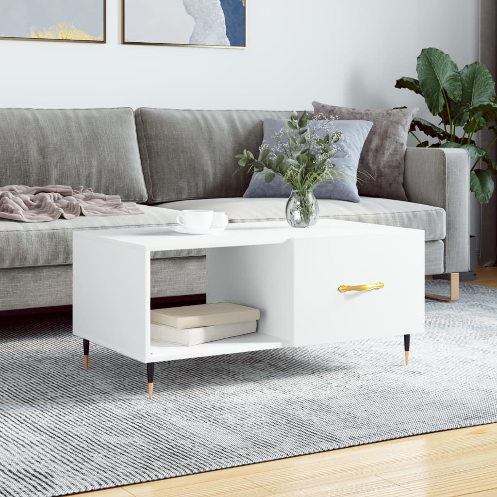 Table basse blanche 90x50x40 cm en bois