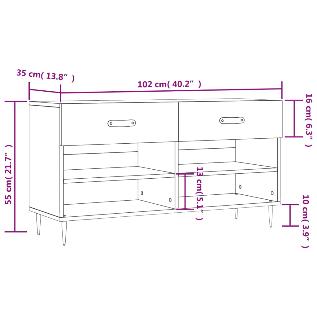 Schuhbank Weiß 102x35x55 cm Holzwerkstoff