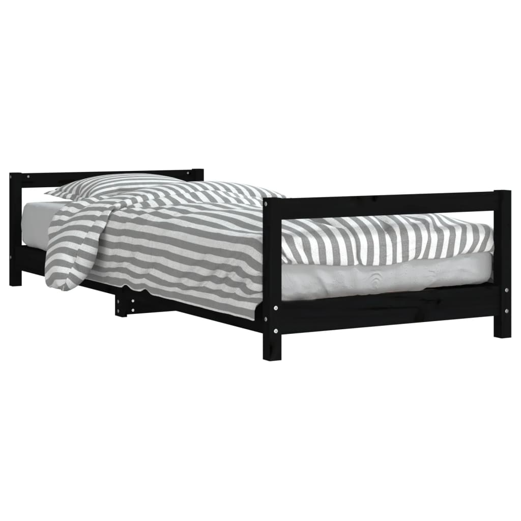 Lit enfant noir 80x200 cm en pin massif