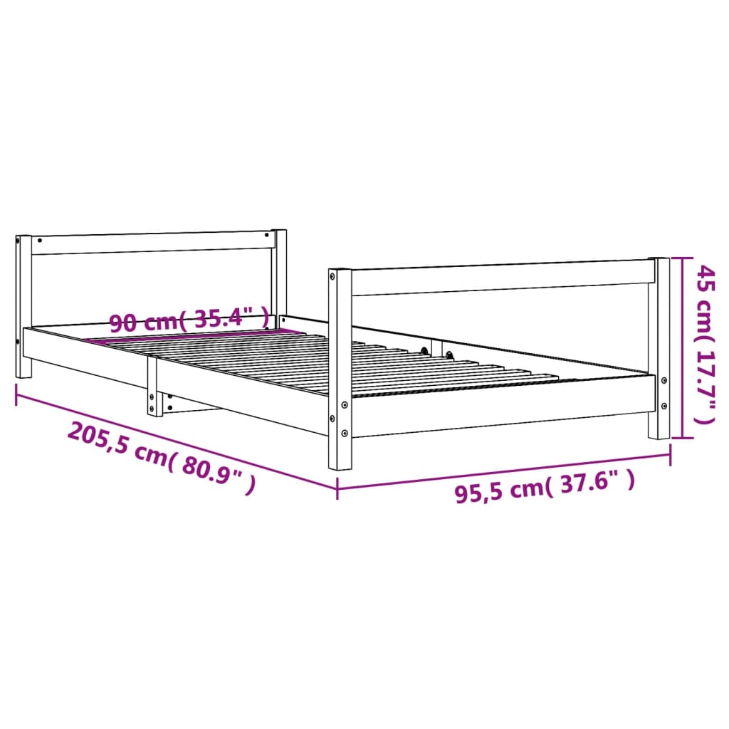 Lit enfant 90x200 cm en pin massif