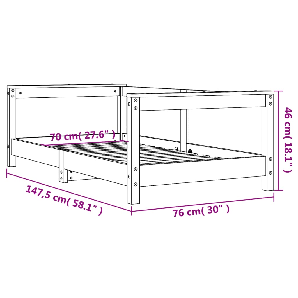 Lit enfant 70x140 cm en pin massif