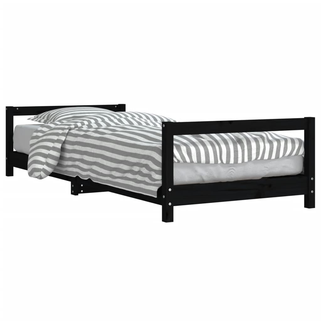 Lit enfant noir 90x190 cm en pin massif