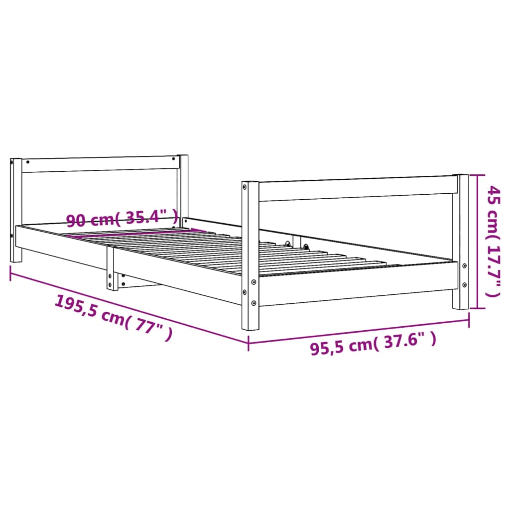 Lit enfant noir 90x190 cm en pin massif