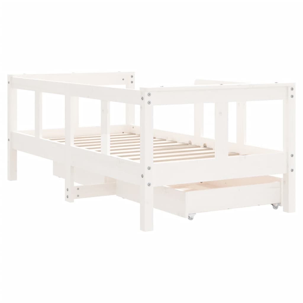 Lit enfant avec tiroirs blanc 70x140 cm en pin massif