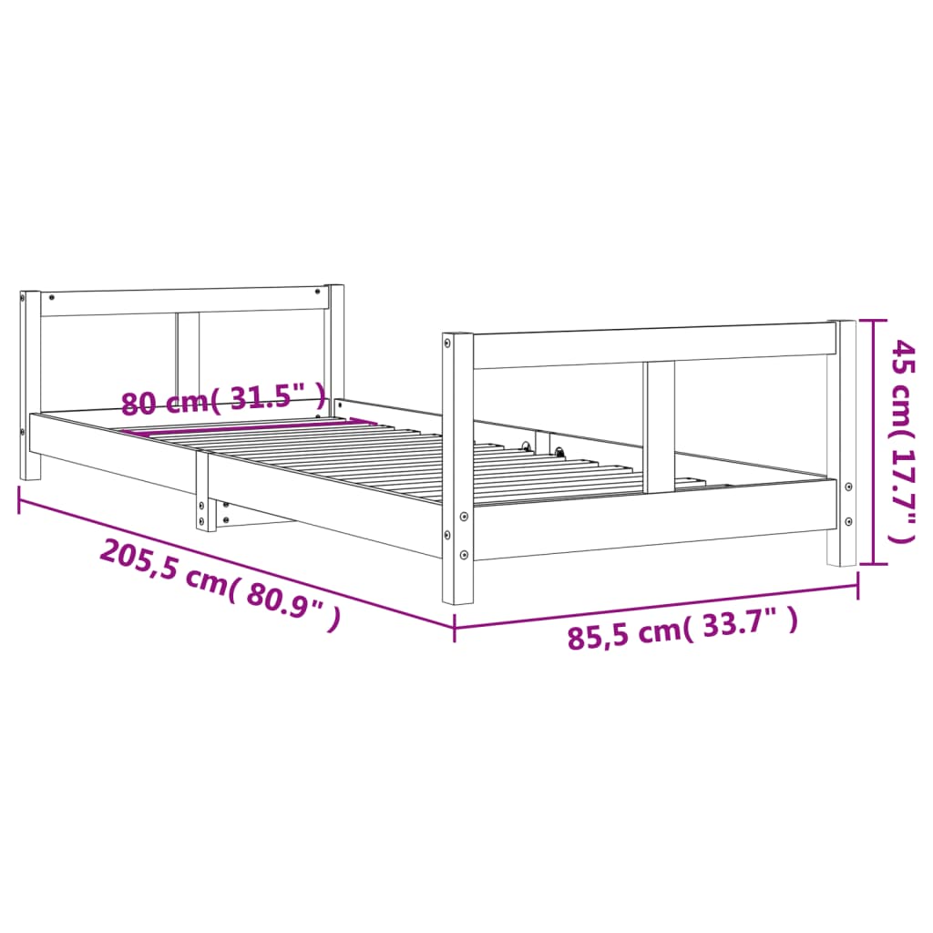 Lit enfant 80x200 cm en pin massif