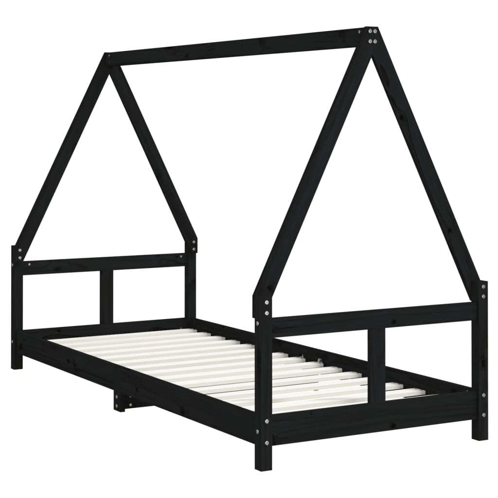 Lit enfant noir 80x200 cm en pin massif