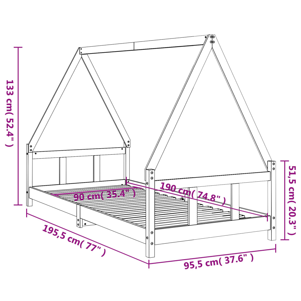 Lit enfant 90x190 cm en pin massif