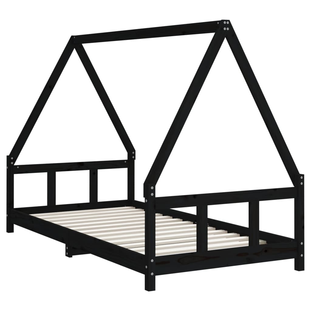 Children's bed black 90x190 cm solid pine wood
