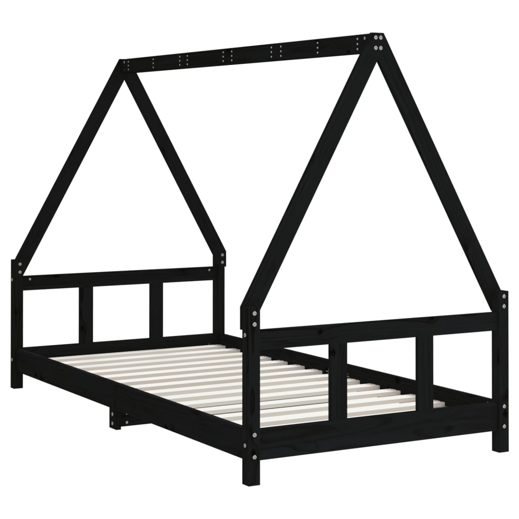 Children's bed black 90x190 cm solid pine wood