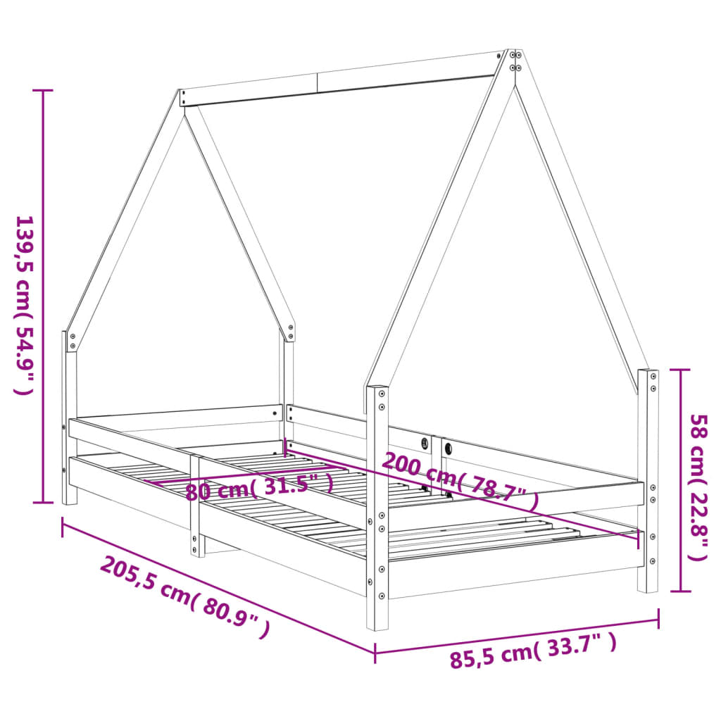 Lit enfant 80x200 cm en pin massif