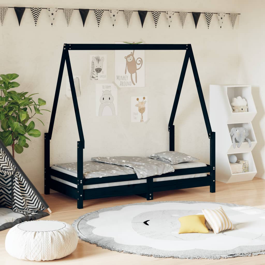 Lit enfant noir 70x140 cm en pin massif