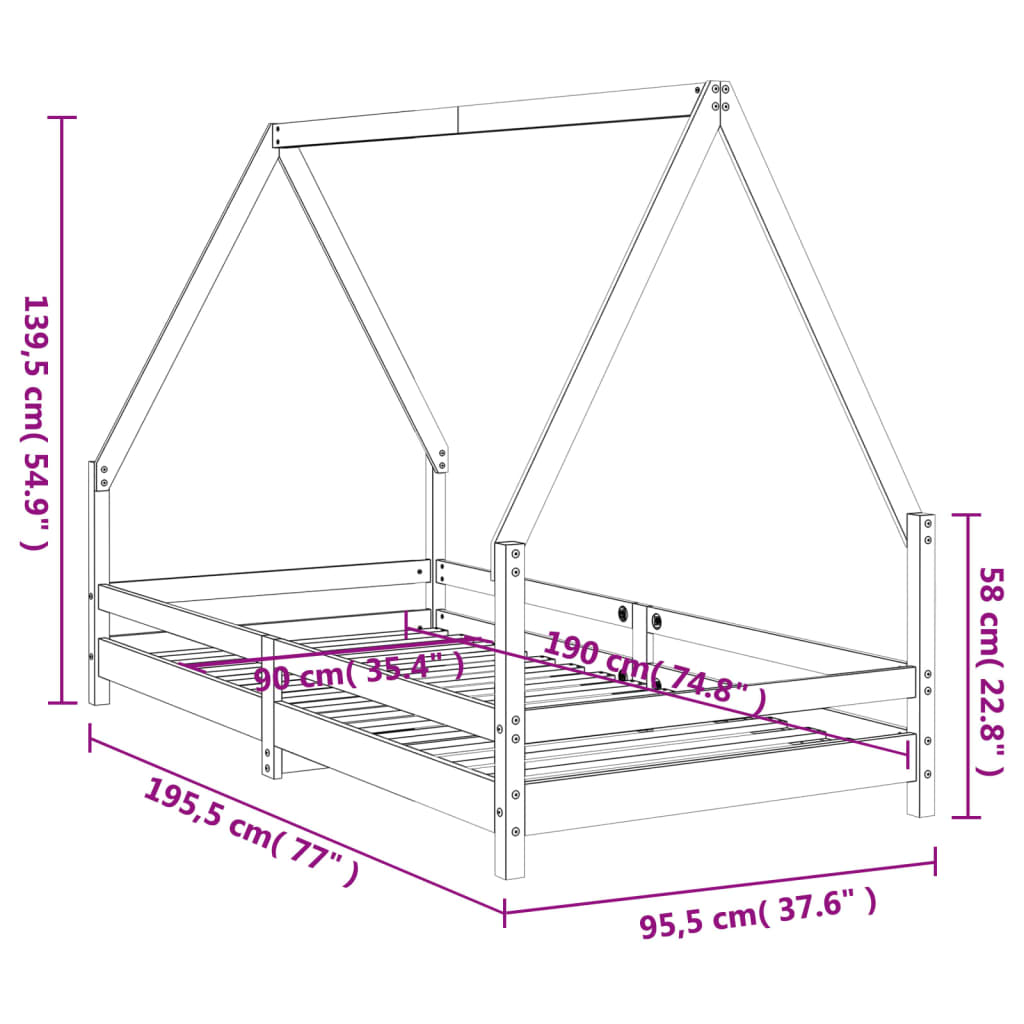 Lit enfant 90x190 cm en pin massif