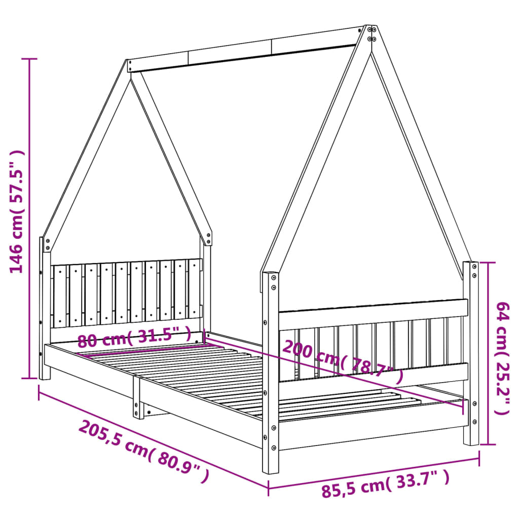 Lit enfant 80x200 cm en pin massif