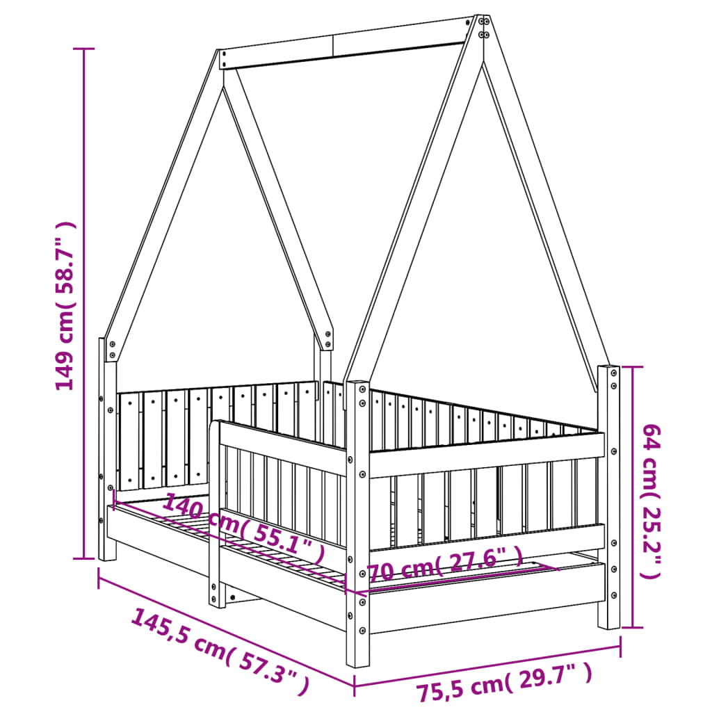 Lit enfant 70x140 cm en pin massif