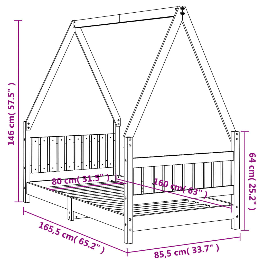 Lit enfant 80x160 cm en pin massif