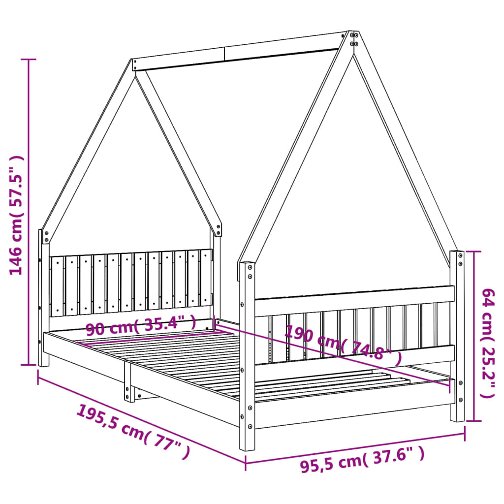 Lit enfant 90x190 cm en pin massif